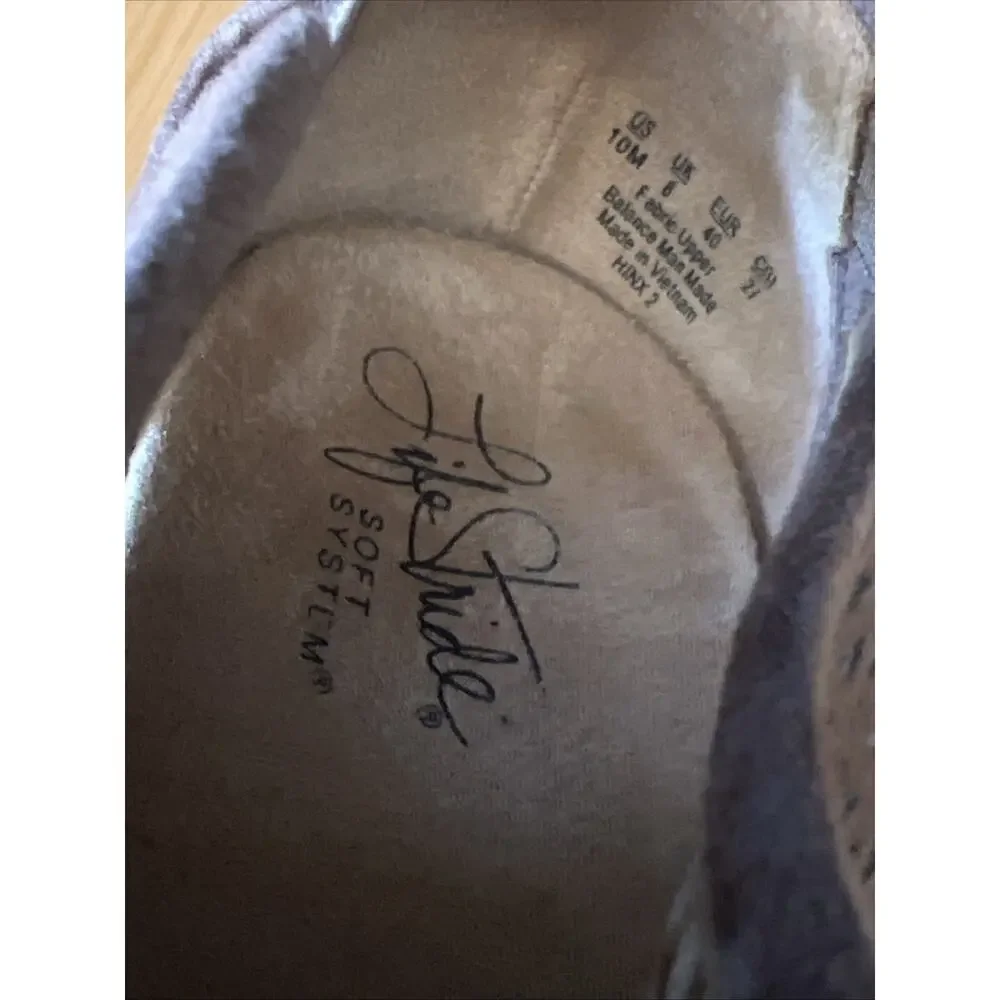 Life Stride Soft System Wedge Sandals Size 10 Brown Taupe Perforated Faux Suede